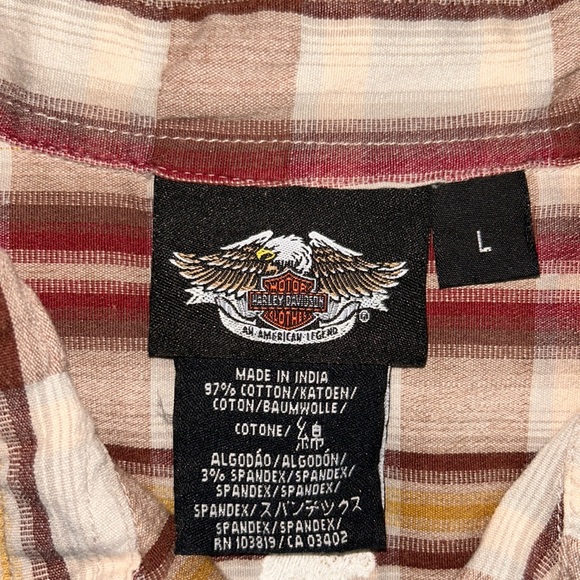 HARLEY DAVIDSON Button Up Sleeveless Red/Brown Plaid Shirt Women's Size L - Picture 4 of 10